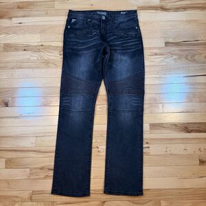 Y2K Men's Buckle Salvage Mayhem Straight Black Jeans Size 34L Zipper Pockets